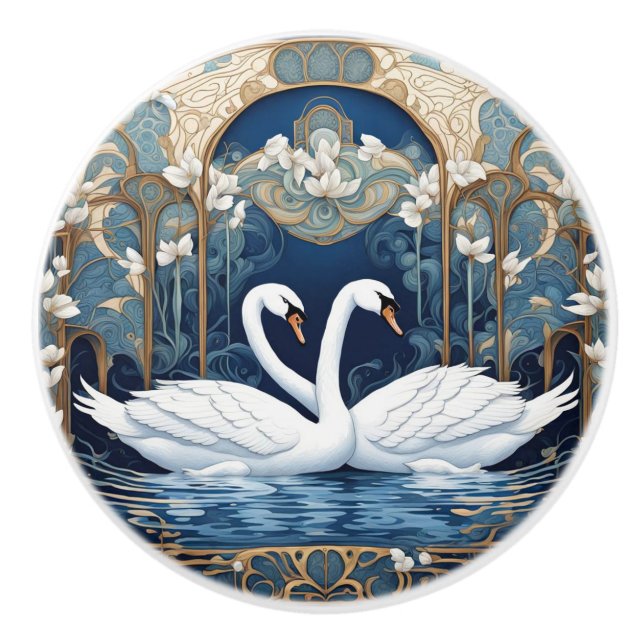 Svan par Art nouveau Bird Art Deco Blue Knopp (Framsidan)