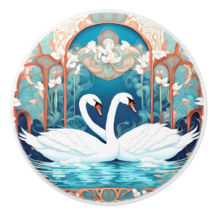 Svan par Art nouveau Bird Turquise Aqua Blue Knopp