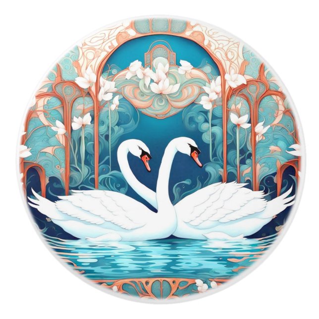 Svan par Art nouveau Bird Turquise Aqua Blue Knopp (Framsidan)