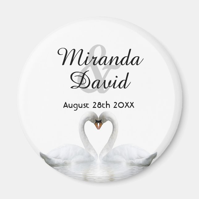 Svan par namn monogram bröllop magnet (Framsidan)