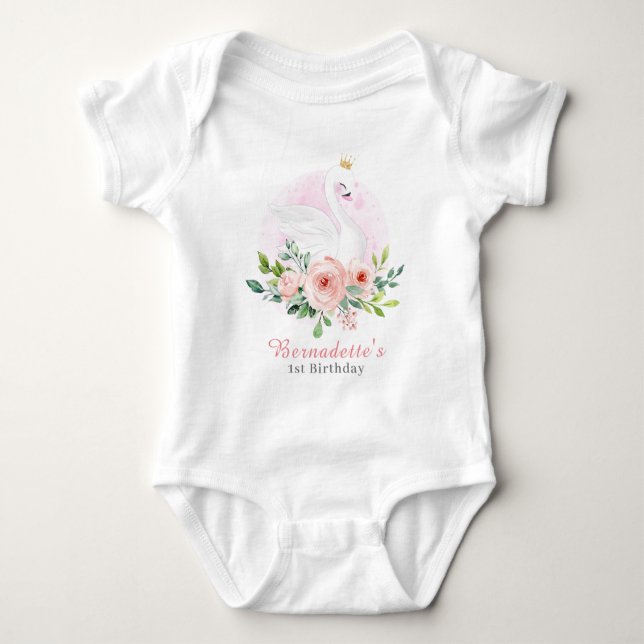 Svan Princess 1st Birthday Baby Bodykostym T Shirt (Framsida)