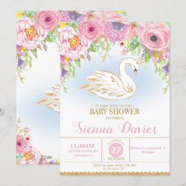 Svan Princess Baby Shower Blommigt Girl Inbjudningar