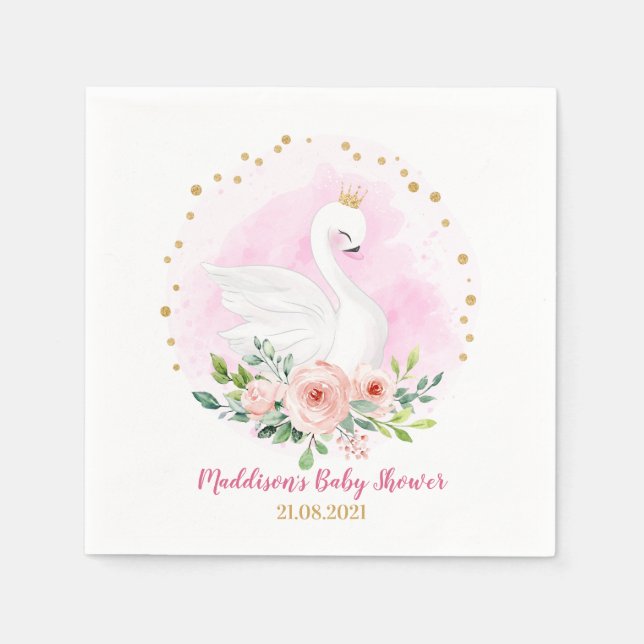 Svan Princess Baby Shower Party Napkin Pappersservett (Framsidan)