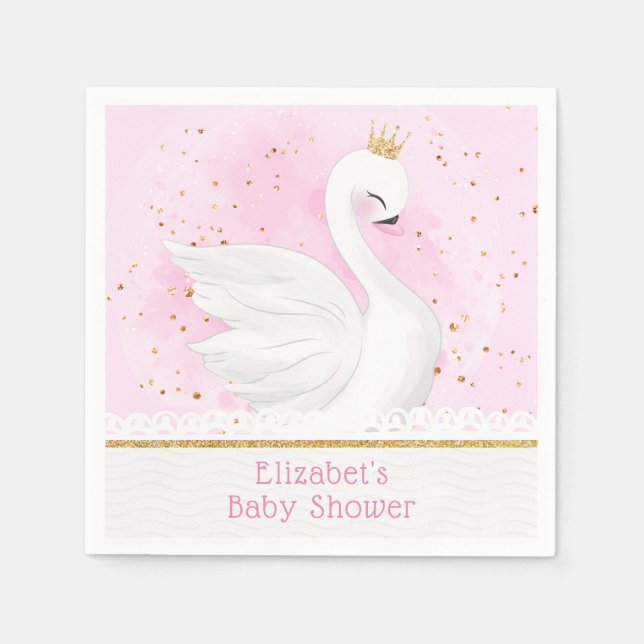 Svan Princess Baby Shower Party Napkins Pappersservett (Framsidan)