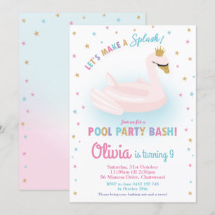 Svan Princess Bassäng Party Birthday Girl Floatie Inbjudningar