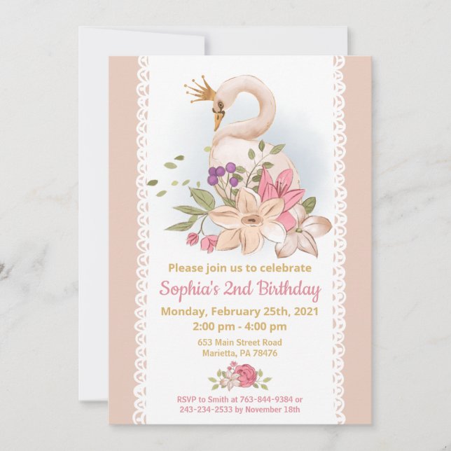 Svan Princess Födelsedagsfest Inbjudningar (Framsida)