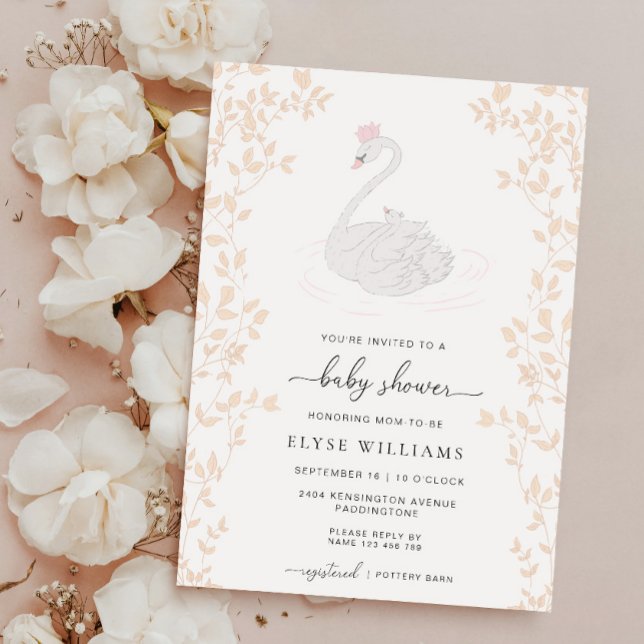 Svan Princess Girl Baby Shower Inbjudningar (Baby Shower Invitation Odette Swan )