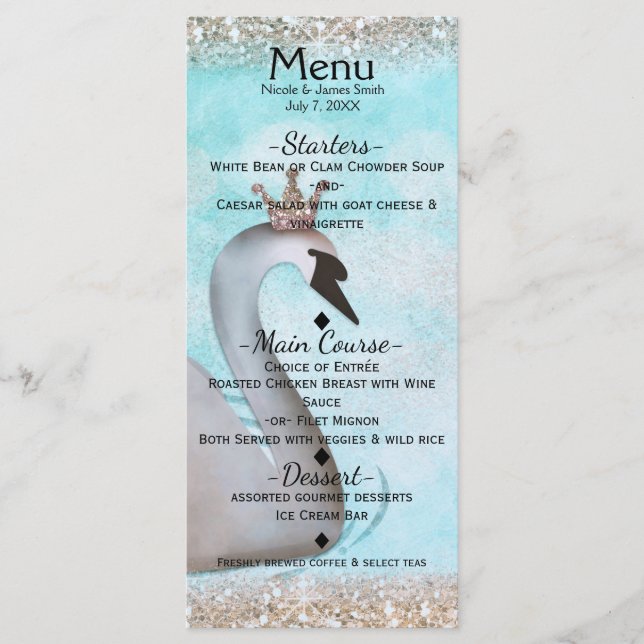Svan Princess Guld Glitter Fairy Tale Party Menu Meny (Framsida)