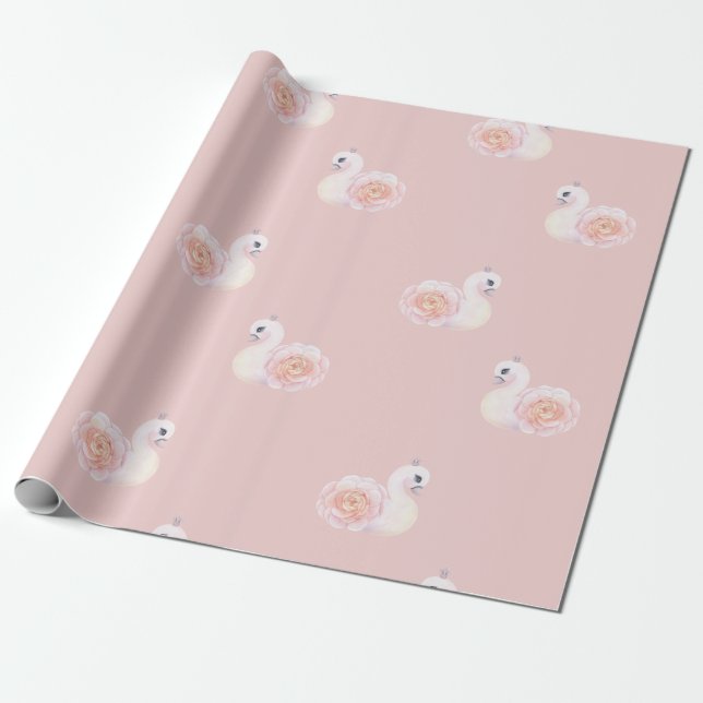 Svan Princess med tiara och peony Presentpapper (Utrullad)