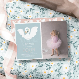Svan Princess Modern Blue Girl Birthday Photo Inbjudningar