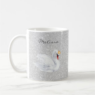 Svan Princess Monogram Silver Glitter Kaffemugg