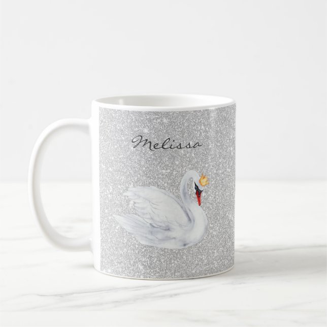 Svan Princess Monogram Silver Glitter Kaffemugg (Vänster)