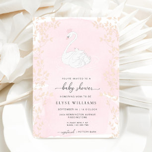 Svan Princess Rosa Baby Shower Inbjudningar