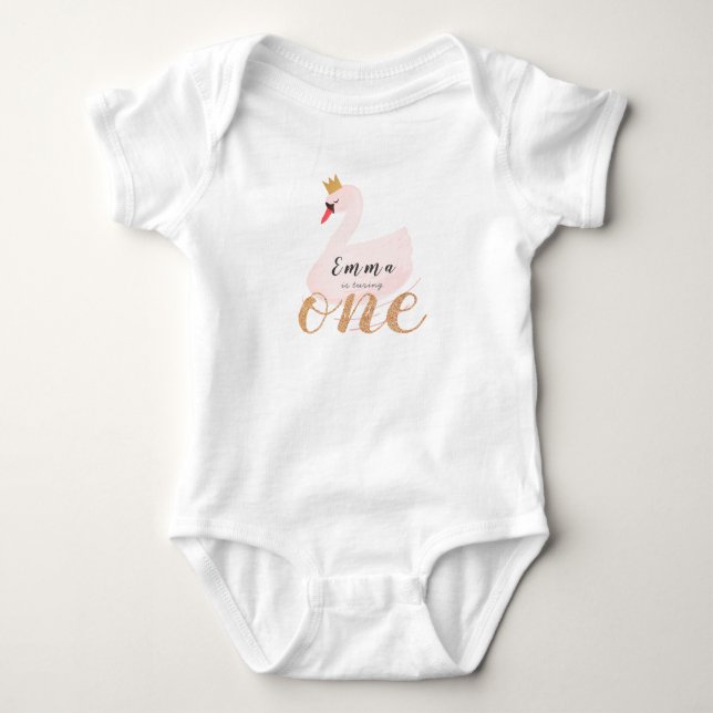 Svan Princess Rosa Girl 1:a födelsedagen T Shirt (Framsida)