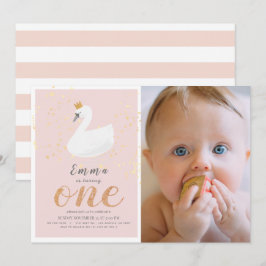 Svan Princess Rosa Girl Photo 1st Birthday Inbjudningar