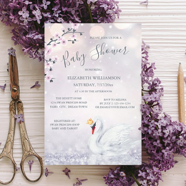 Svan Princess Rosa Glitter | Barnskor för flickor Inbjudningar (Skapare uppladdad)