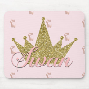 Svan Princess Rosa & Guld Glitter Krona Glam Musmatta