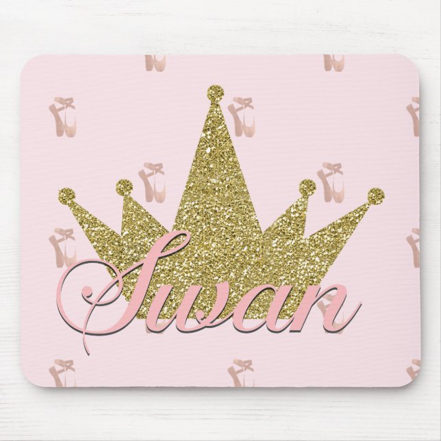 Svan Princess Rosa & Guld Glitter Krona Glam  Musmatta (Framsidan)