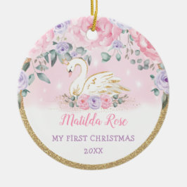 Svan Princess Rosa Lila Baby Första  1 jul Julgransprydnad Keramik