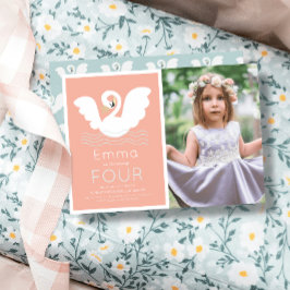 Svan Princess Rosa Modern Girl Birthday Photo Inbjudningar