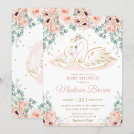 Svan Princess  Rosa Poppy Blommigt Baby Shower Inbjudningar