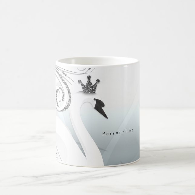 Svan Princess Silver & White Swirl Chic Fairy Tale Kaffemugg (Center)