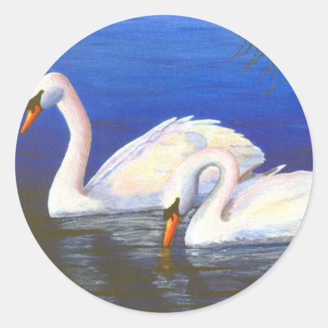 Svan Reflection-etikett Runt Klistermärke (Framsida)