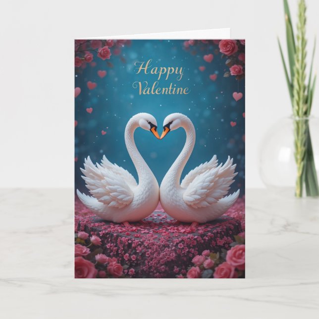 Svan Rosa Alla hjärtans dag Romantisk Blommig Kärl Helgkort (Framsida)
