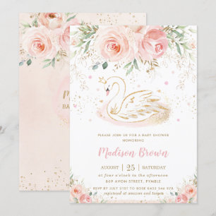 Svan Rosa Blommigt Guld Baby Shower Baby Shower Inbjudningar
