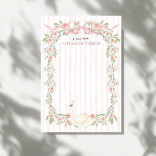 Svan Rosa Bow Blommigt Ro Baby Shower för  Anteckningskort