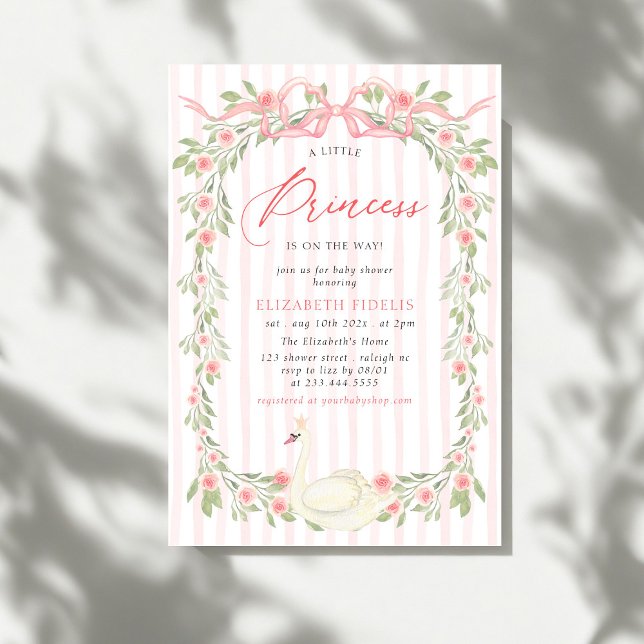 Svan Rosa Bow Blommigt Ro Baby Shower för  Inbjudningar (Skapare uppladdad)