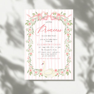 Svan Rosa Bow Blommigt Ro Baby Shower-inbjudan för Inbjudningar
