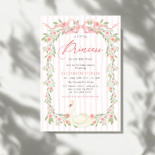 Svan Rosa Bow Blommigt Ro Baby Shower-inbjudan för Inbjudningar