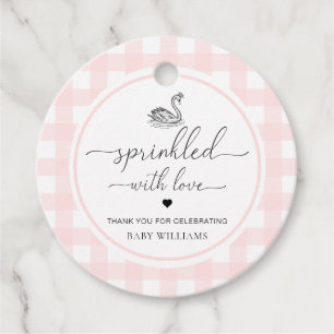Svan Rosa Gingham Sprinkled with Kärlek Gåvor Etiketter