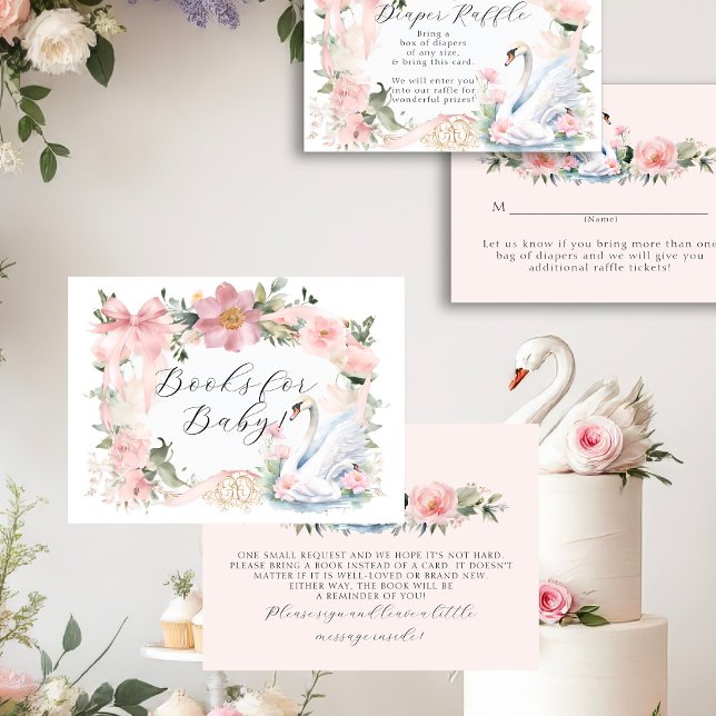 Svan Rosa Ribbon Elegant Blommigt Bokar för Baby Tilläggskort (Skapare uppladdad)