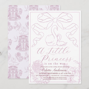 Svan Rosa Toile de Jouy Girl Baby Shower Inbjudningar