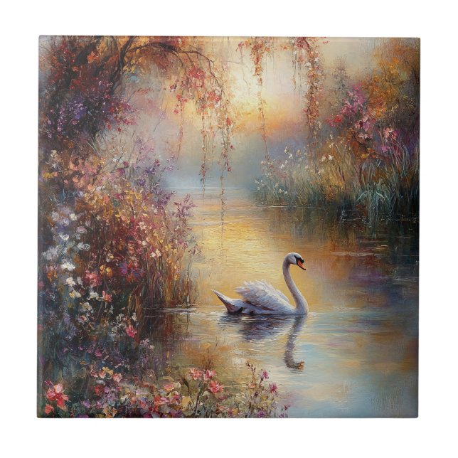 Svan Rustic Impressionist Painting Kakelplatta (Framsidan)