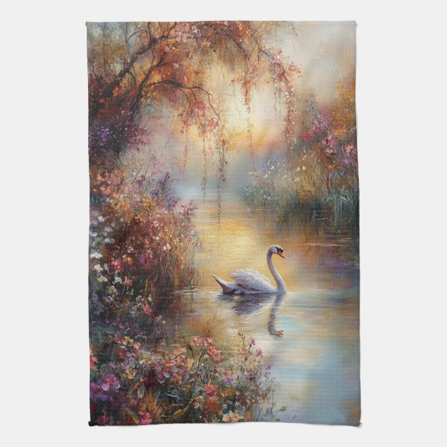 Svan Rustic Impressionist Painting Kökshandduk (Vertikal)