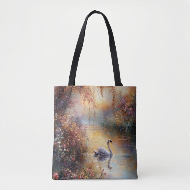 Svan Rustic Impressionist Painting Tygkasse (Framsida)