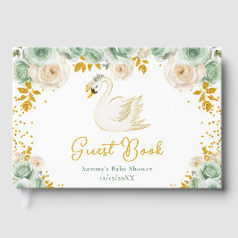 Svan Sage Grönt och Guld Ro Baby Shower Gästböcker