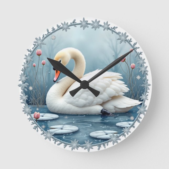 Svan Serenity Väggtimme Rund Klocka (Framsida)