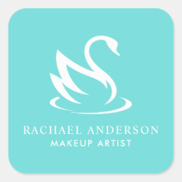 Svan Silhouette på Robin Egg Blue Fyrkantigt Klistermärke