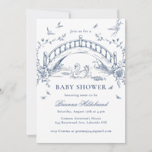 Svan Sjö Toalett Chinoiserie Baby Shower Inbjudan