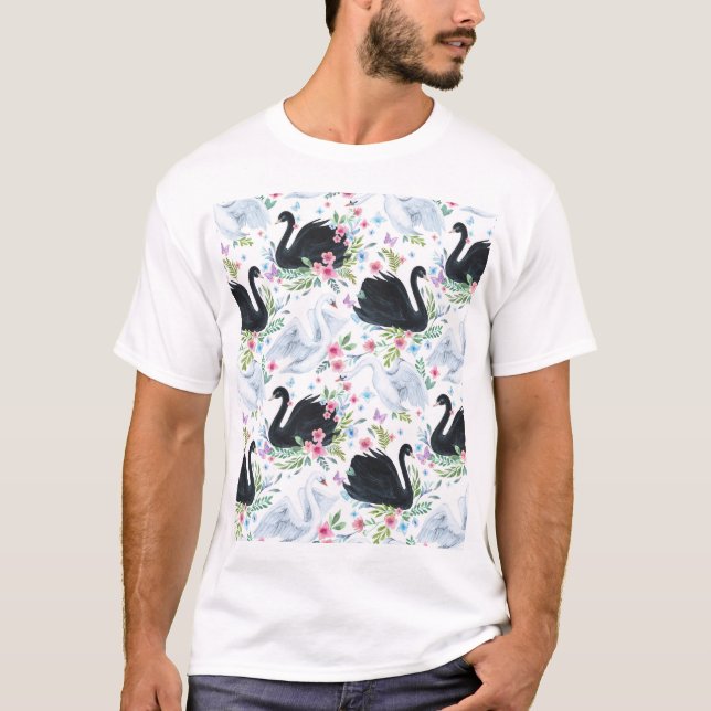 Svan Sjö: Vattenfärg Pastel Mönster. T Shirt (Framsida)