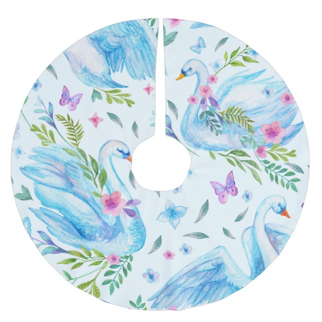Svan sjö, vattenfärgen söt, sömlös mönster. julgransmatta borstad polyester (Framsidan)