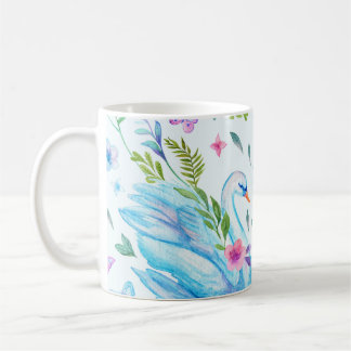 Svan sjö, vattenfärgen söt, sömlös mönster. kaffemugg
