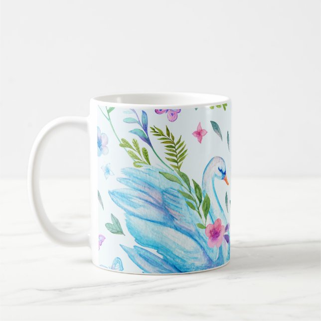 Svan sjö, vattenfärgen söt, sömlös mönster. kaffemugg (Vänster)