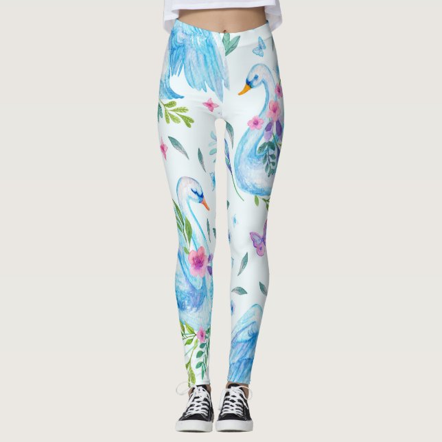 Svan sjö, vattenfärgen söt, sömlös mönster. leggings (Framsida)