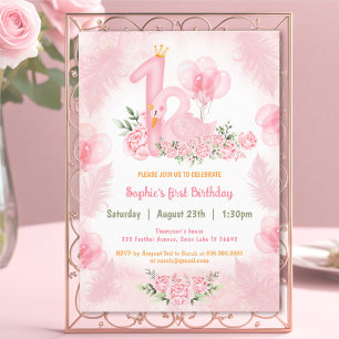 Svan Soft Blommigt Ro Rosa White Girl Första födel Inbjudningar