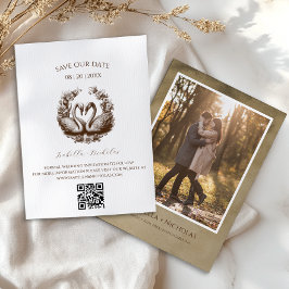 Svan Spara datumfotokortets Elegant Brown Inbjudningar